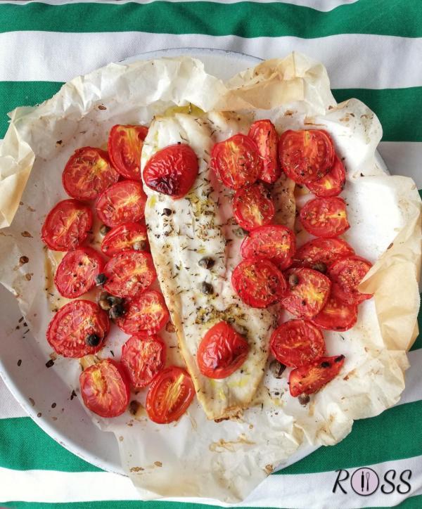 Pesce spatola con pomodorini caramellati