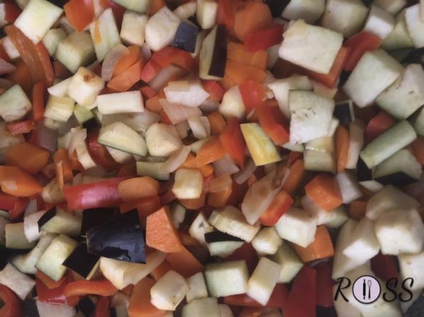 Prendi una padella wok o una padella molto profonda, aggiungi un filo d’olio e fai dorare la cipolla tagliata finemente.
Pulisci e taglia a cubetti tutte le verdure.
Alla cipolla unisci le carote, perché impiegano più tempo per cuocere, dopo aggiungi i peperoni, melanzane e zucchine.
Fai rosolare. Nel frattempo, aggiungi del brodo vegetale e lascia cuocere con un coperchio.( ricorda di tenere da parte 160 ml di brodo che servirà per cuocere il cous cous)
A metà cottura aggiungi le erbe aromatiche fresche, tagliate e le spezie finemente 
